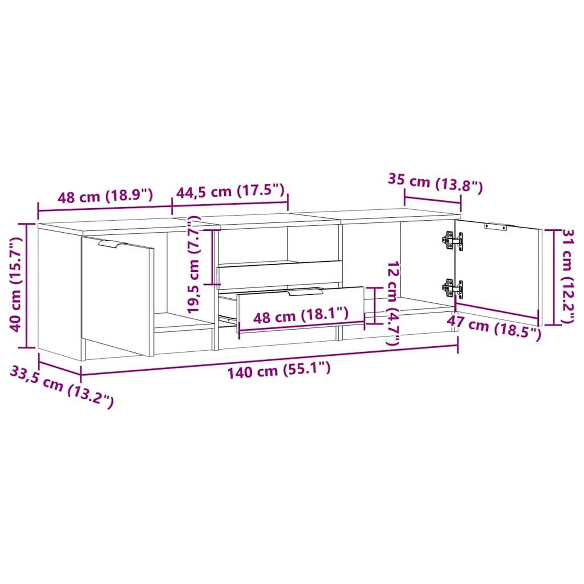Voir la diapositive 6 : VIDAXL Meuble TV vieux bois 140x35x40 cm bois d'ingenierie