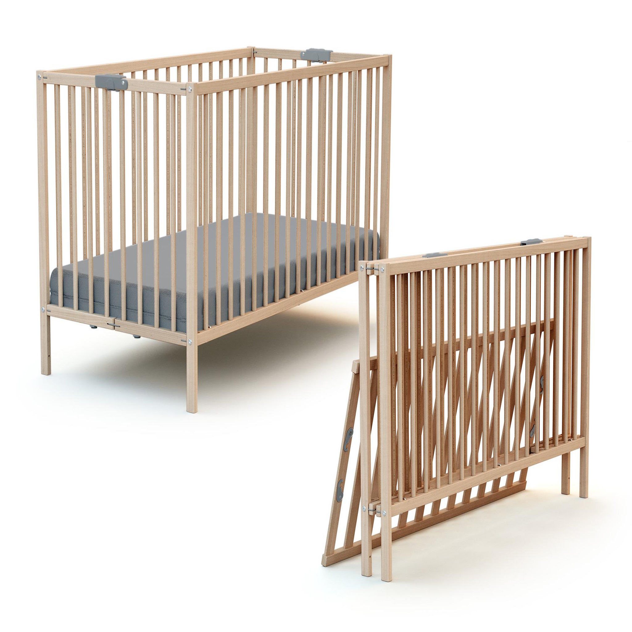 Voir la diapositive 3 : WEBABY Lit bébé pliant en bois avec matelas 60 x 120 cm FLEX