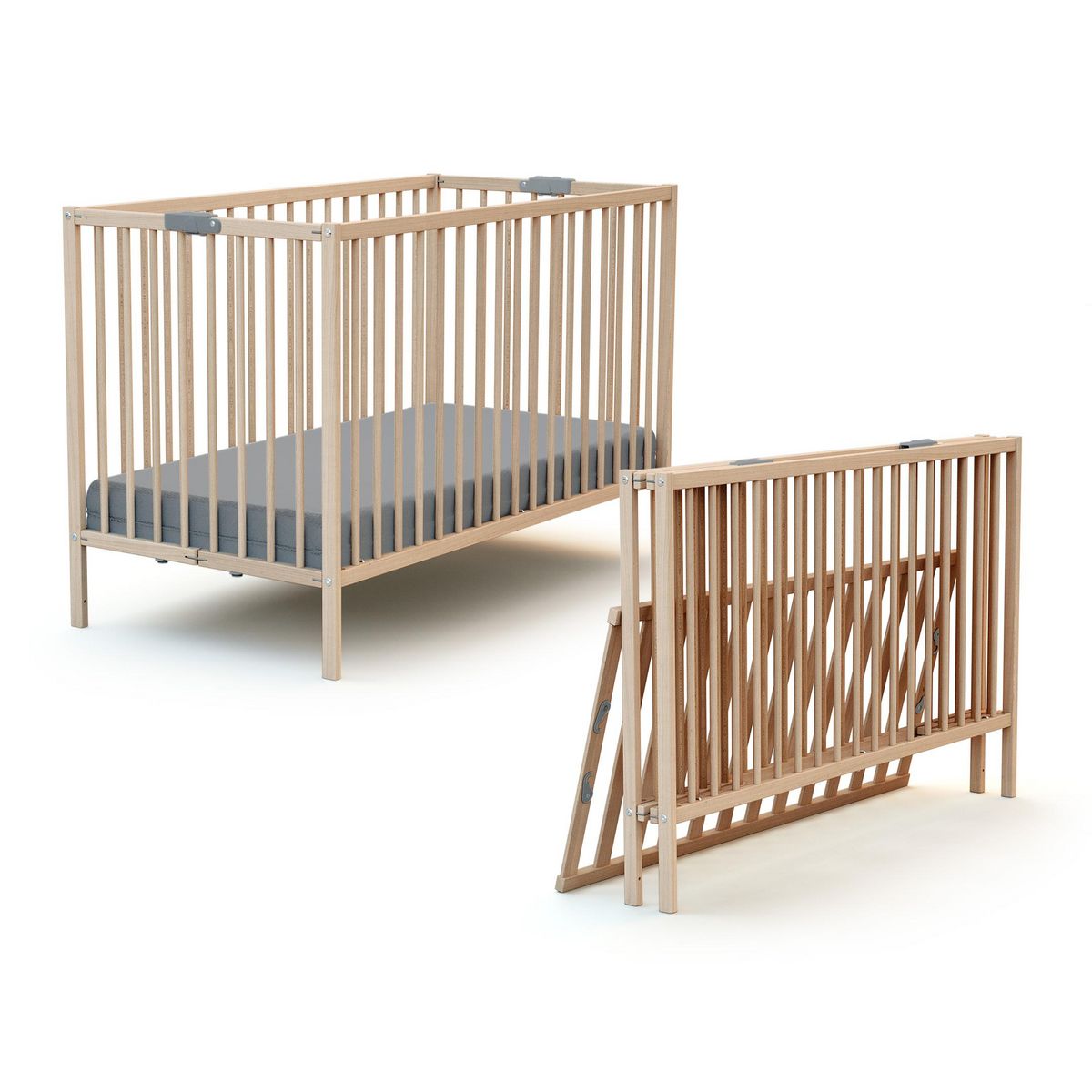 WEBABY Lit bébé pliant en bois avec matelas 60 x 120 cm FLEX