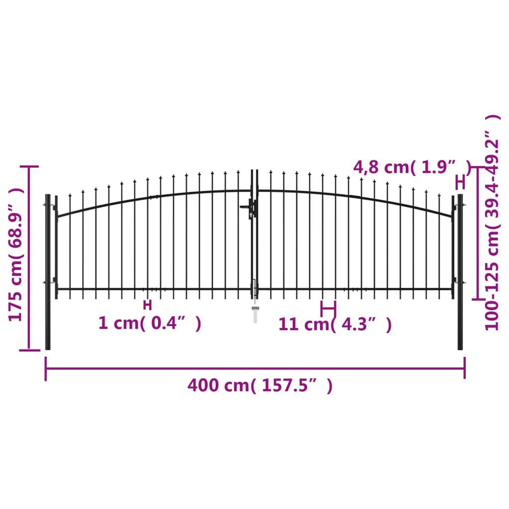 Voir la diapositive 6 : VIDAXL Double portail avec haut sous forme de lance 400 x 175 cm