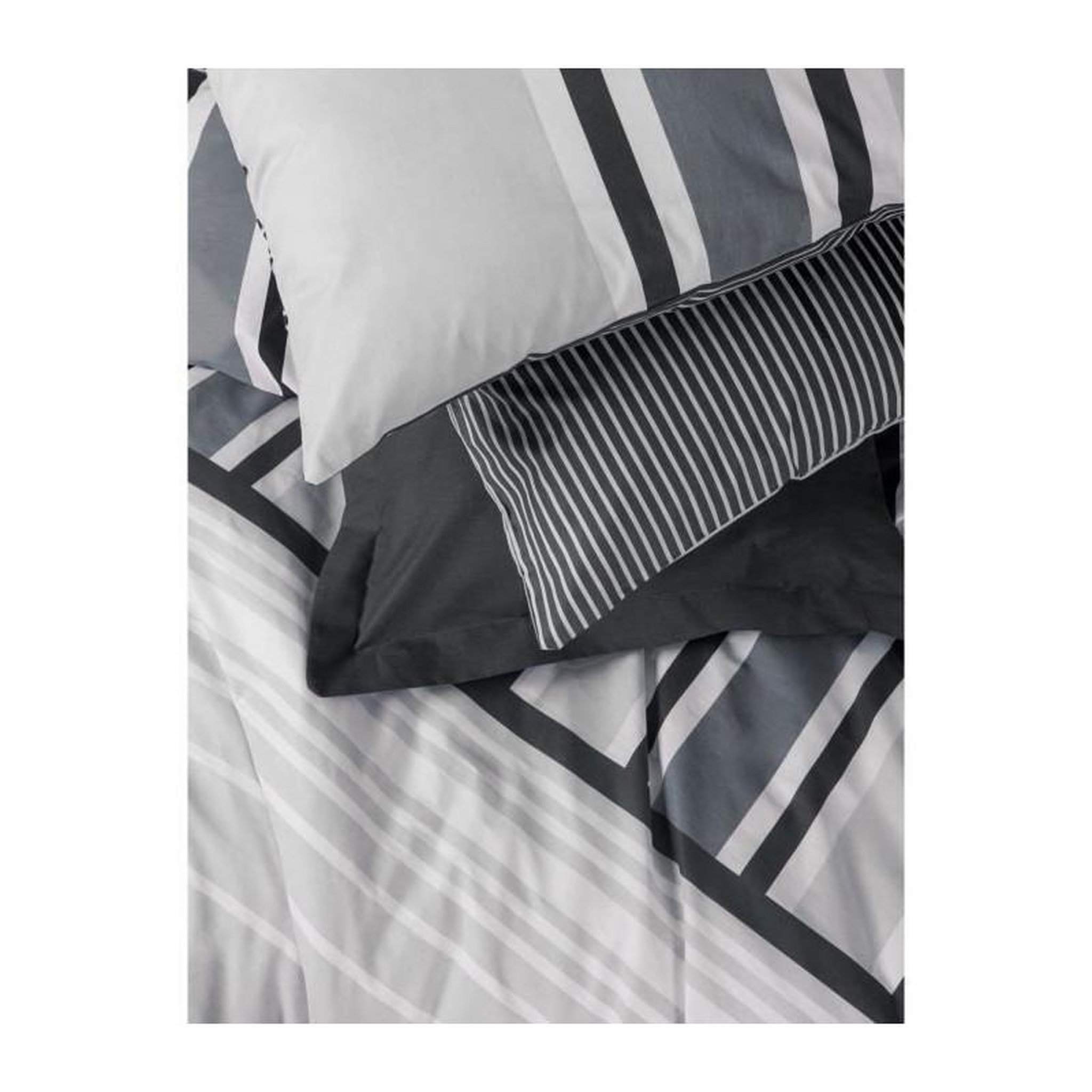 Voir la diapositive 2 : GENERIQUE Parure de lit - 129CTN64488 - 1 housse de couette 220 x 240 cm + 2 taies d'oreiller 60 x 60 cm - 100% coton ranforcé - Anthraci