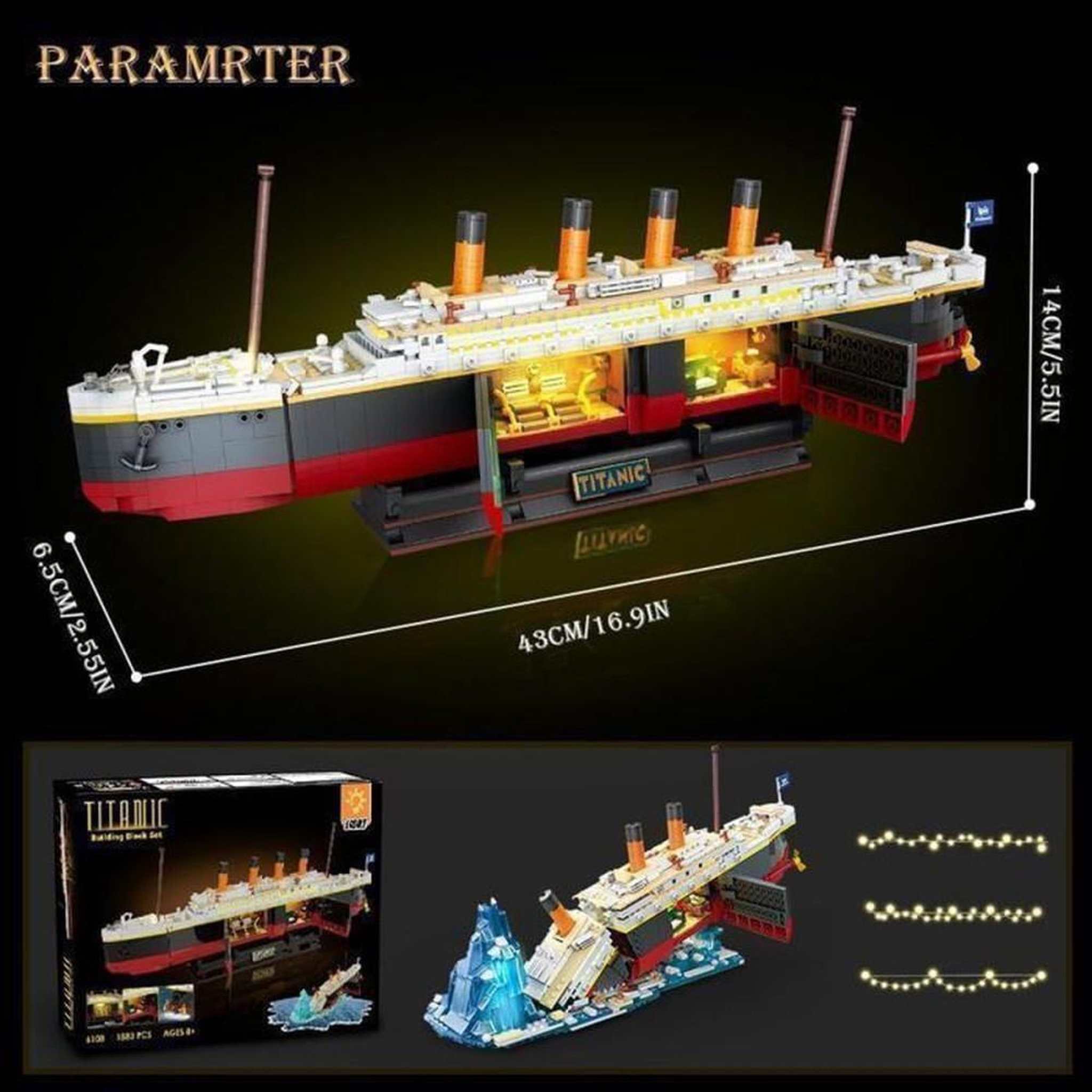 Voir la diapositive 3 : Kit de construction 2-en-1 Titanic INSOON avec éclairage LED, 1883 mini blocs ABS 3,6 mm, maquette d'épave