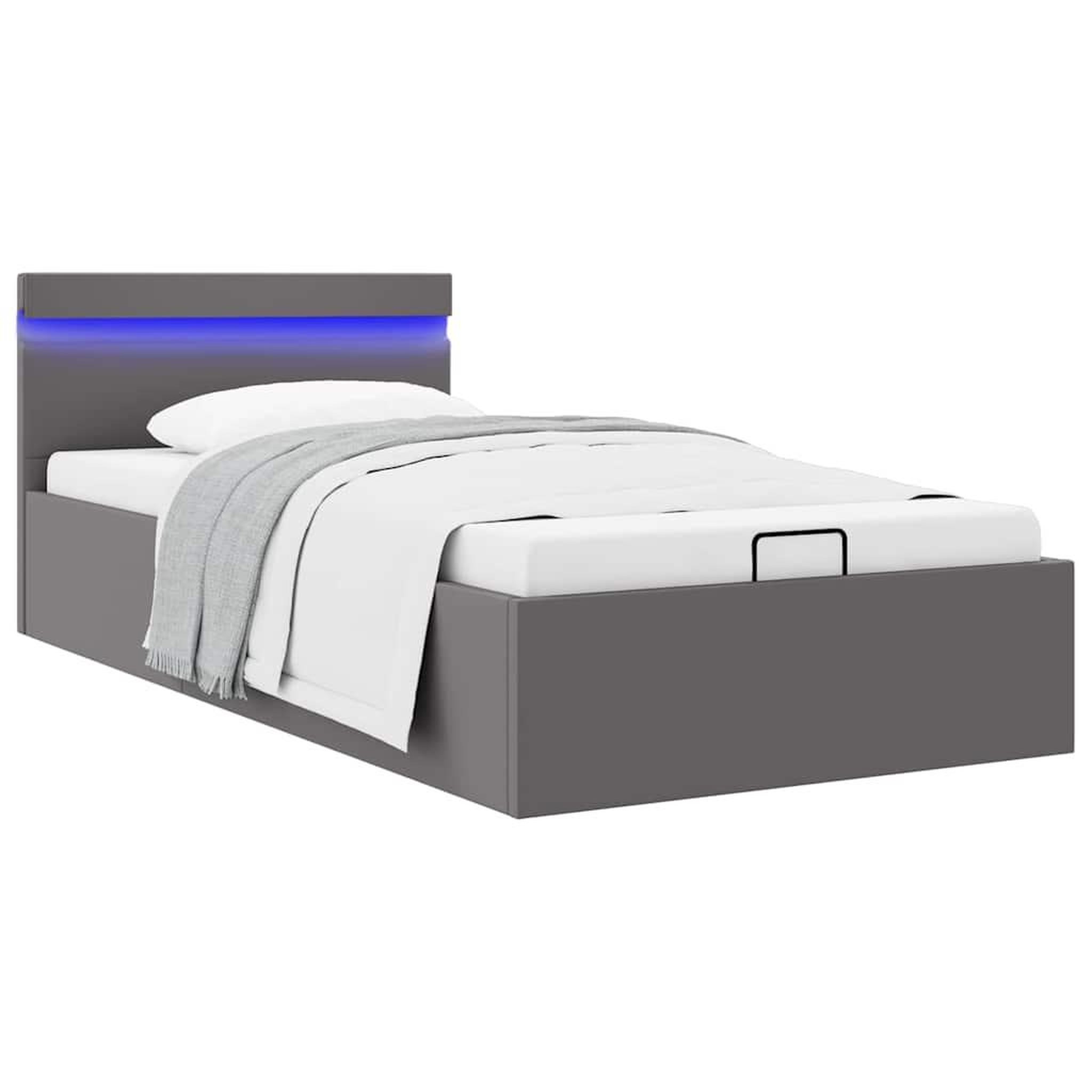 Voir la diapositive 2 : VIDAXL Cadre de lit a rangement avec LED Gris Similicuir 100x200 cm