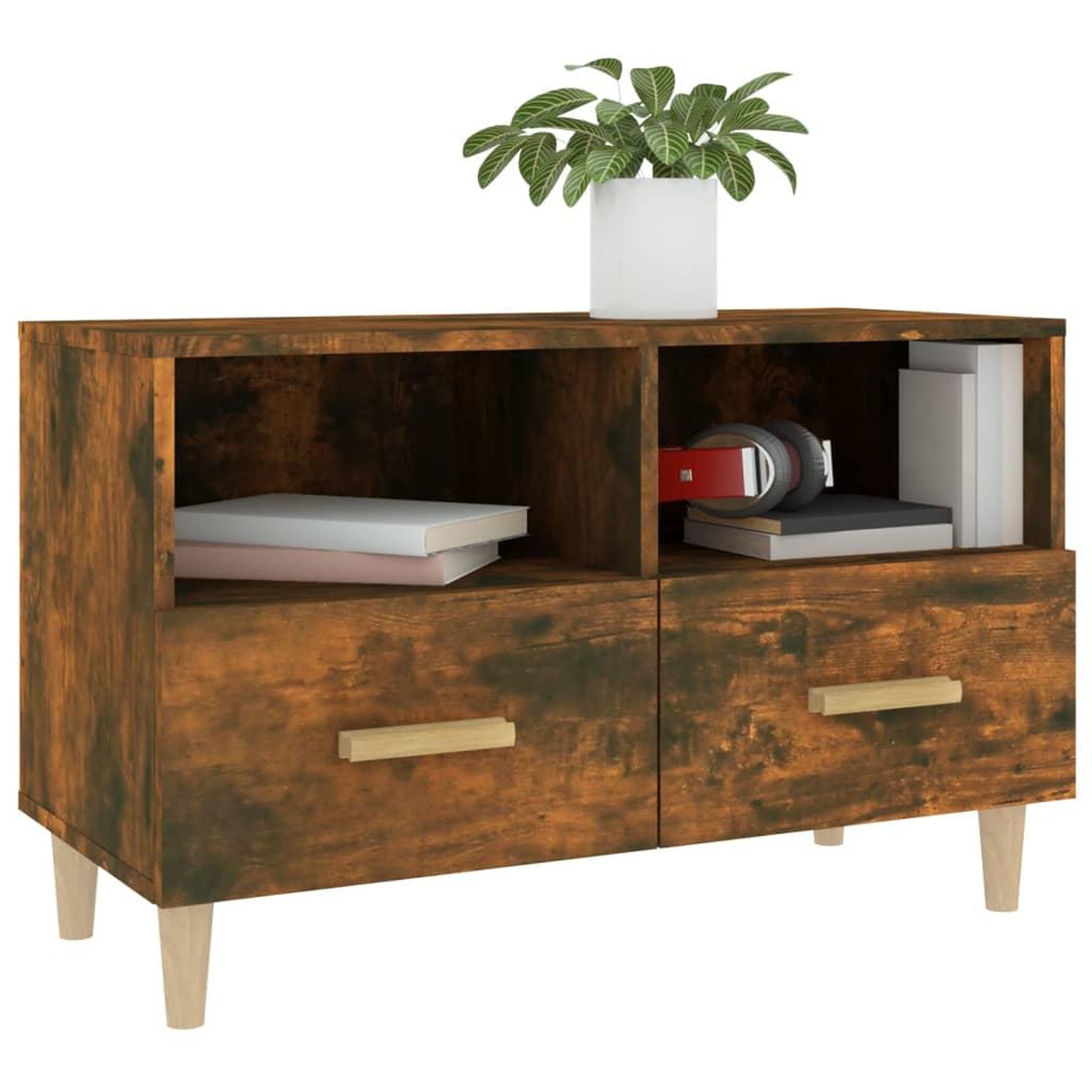 Voir la diapositive 4 : VIDAXL Meuble TV Chene fume 80x36x50 cm Bois d'ingenierie