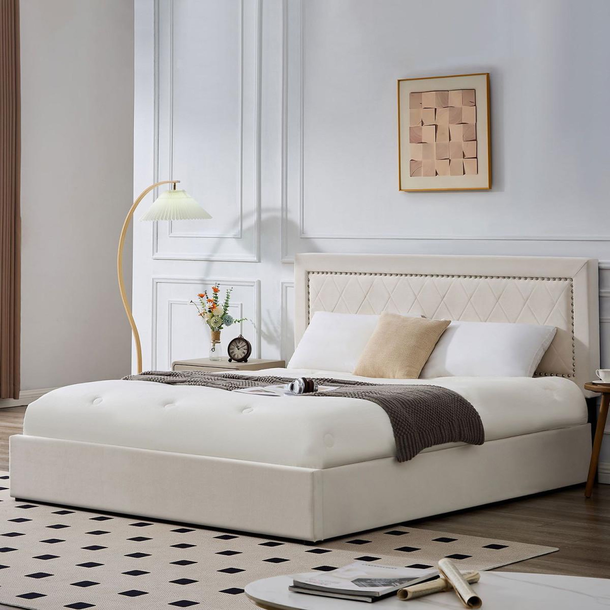 Voir la diapositive 5 : Paris Prix Lit coffre en velours  digo  180x200cm beige