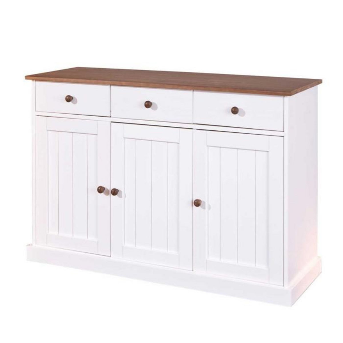 Paris Prix Buffet Bois 3 Portes  Takao  130cm Blanc & Naturel