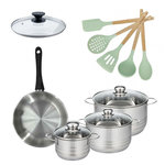 Fackelmann Lot 1 Poêle 24cm Fackelmann Généva et 3 Faitouts 16/20/24cm avec 5 ustensiles Fackelmann OCEAN