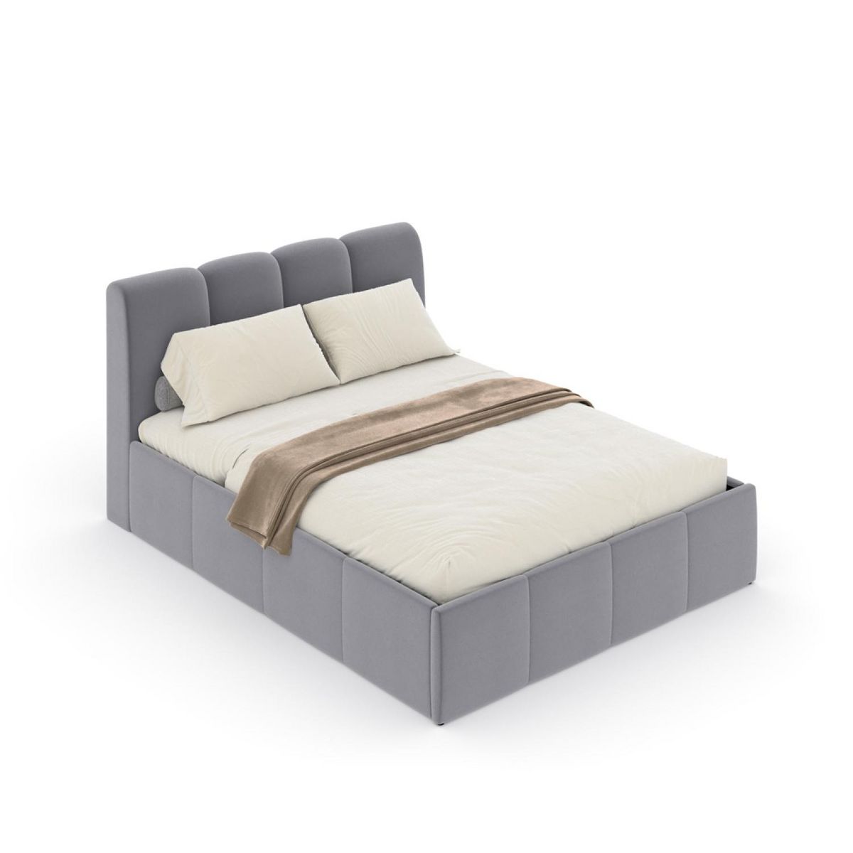 CONCEPT USINE Lit nuage coffre 140x190cm velours gris BALTIMORE