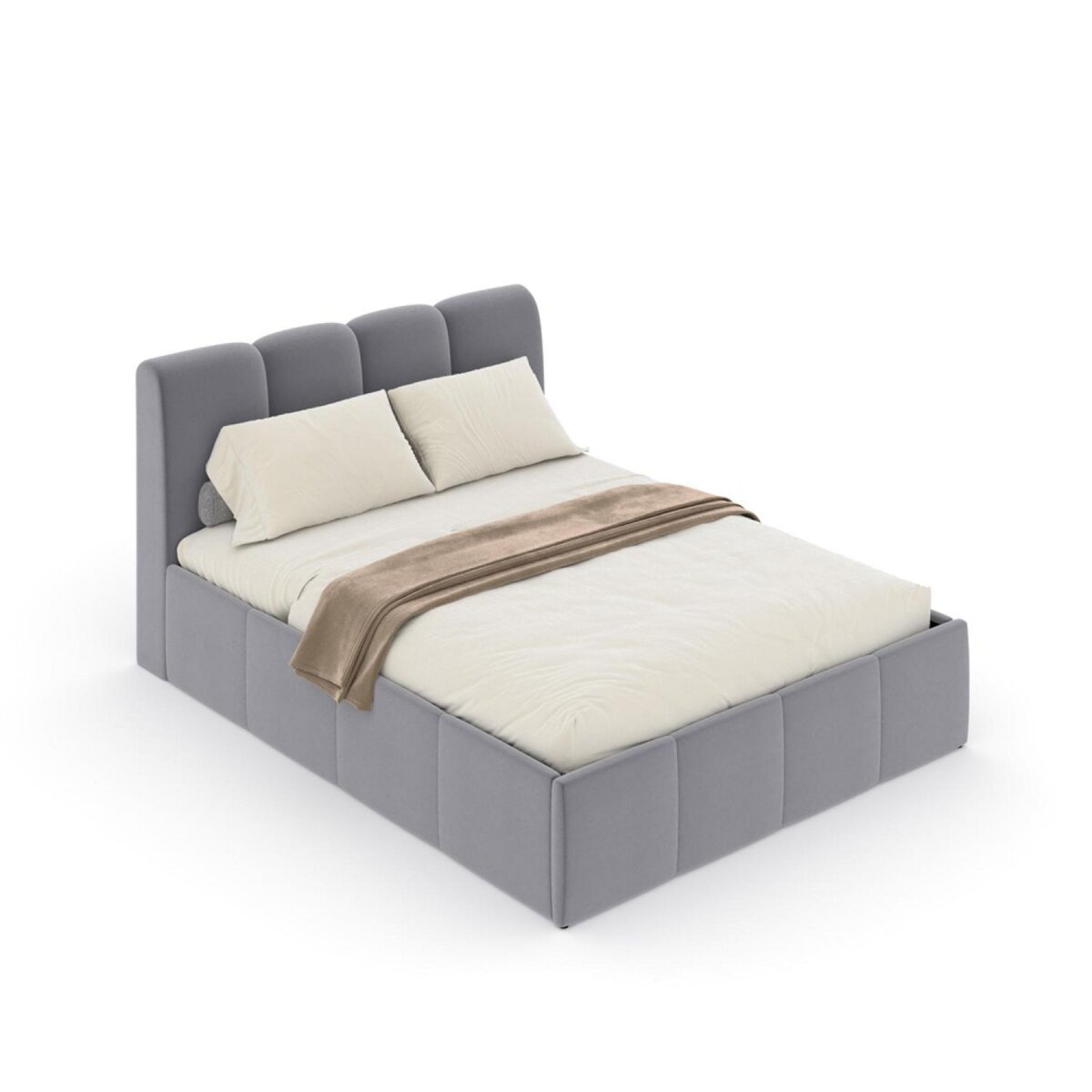 CONCEPT USINE Lit nuage coffre 140x190cm velours gris BALTIMORE