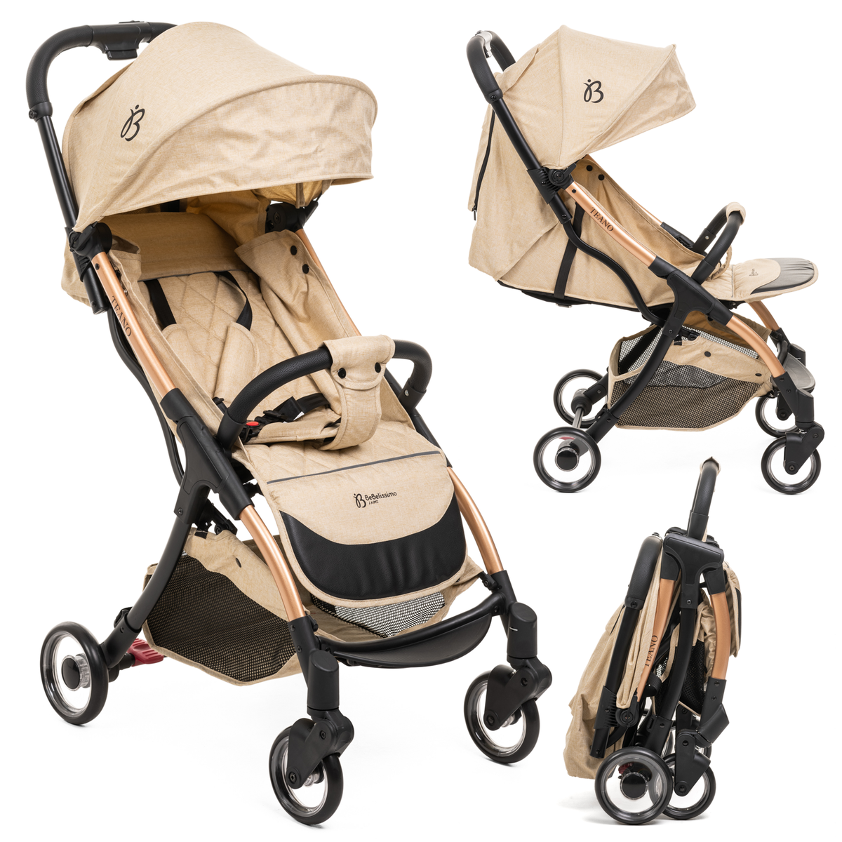 BEBELISSIMO Bebelissimo - Poussette bébé Citadine Ultra Compacte - De 0 à 36 mois - Teano - beige