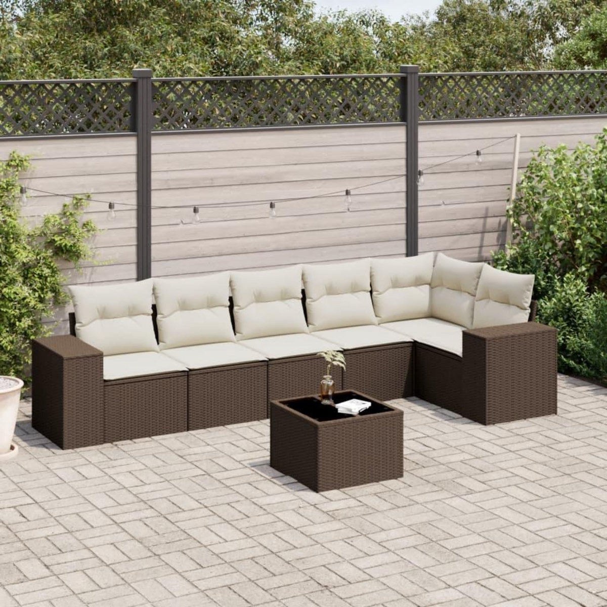 VIDAXL Salon de jardin avec coussins 7 pcs marron resine tressee