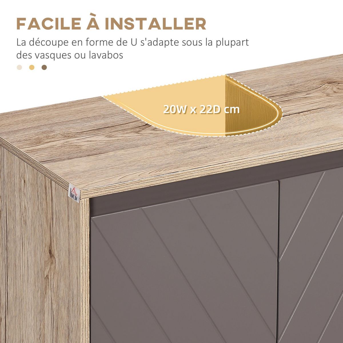 HOMCOM Meuble salle de bain - meuble sous-vasque - placard 2 portes avec étagère - dim. 60L x 30l x 59H cm - panneaux particules chêne clair gris