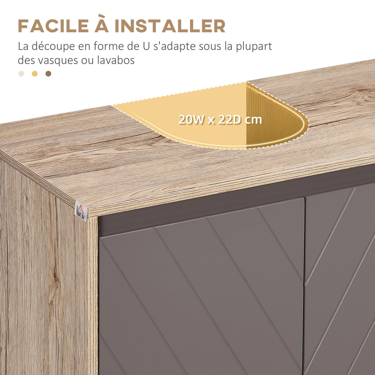 HOMCOM Meuble salle de bain - meuble sous-vasque - placard 2 portes avec étagère - dim. 60L x 30l x 59H cm - panneaux particules chêne clair gris