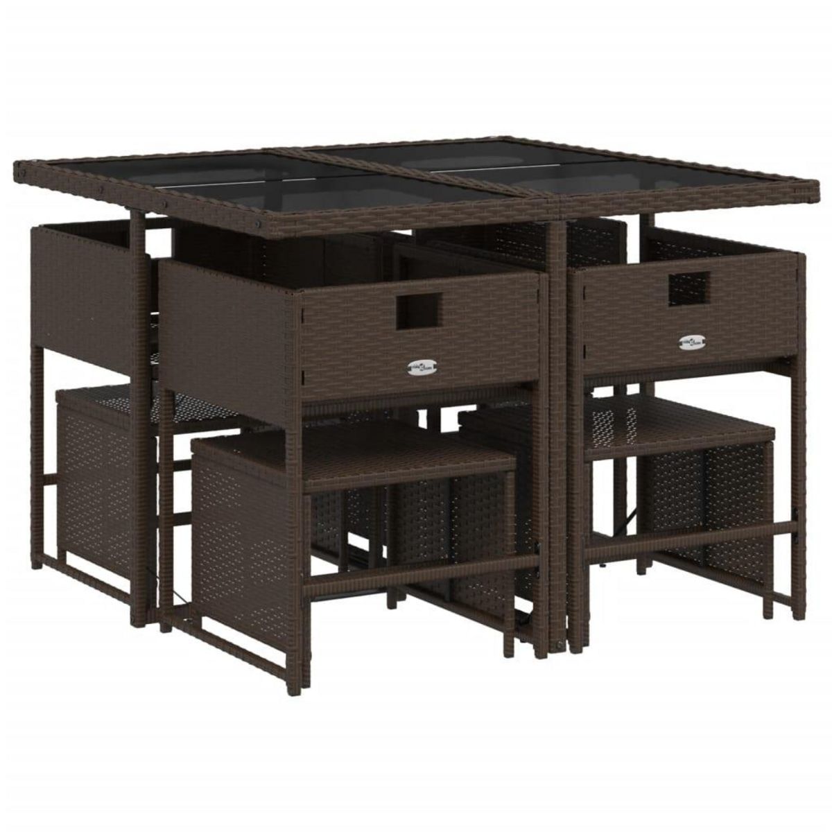 VIDAXL Ensemble a manger de jardin et coussins 9 pcs marron poly rotin