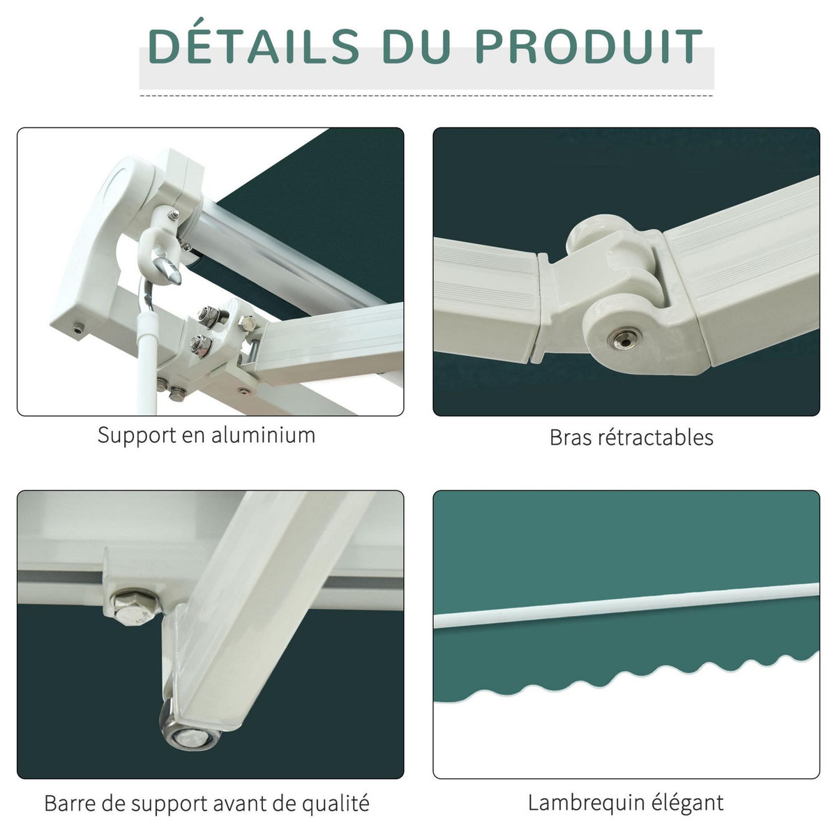 OUTSUNNY Store banne manuel rétractable alu. polyester imperméabilisé haute densité 3,5L x 2,5l m vert