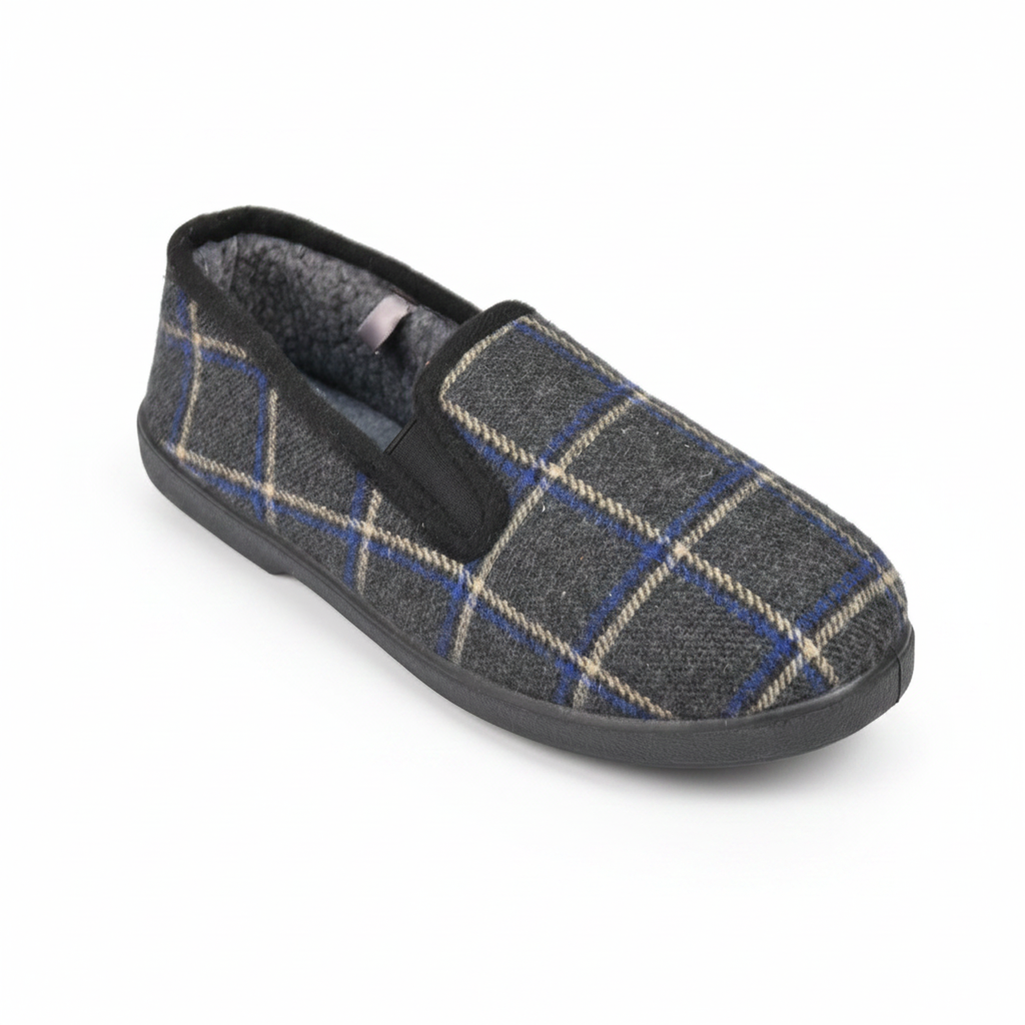 OZABI Ozabi pantoufles charentaises homme fourrées carreaux fenêtre antidérapantes. Coloris disponibles : Gris, Bleu, Noir