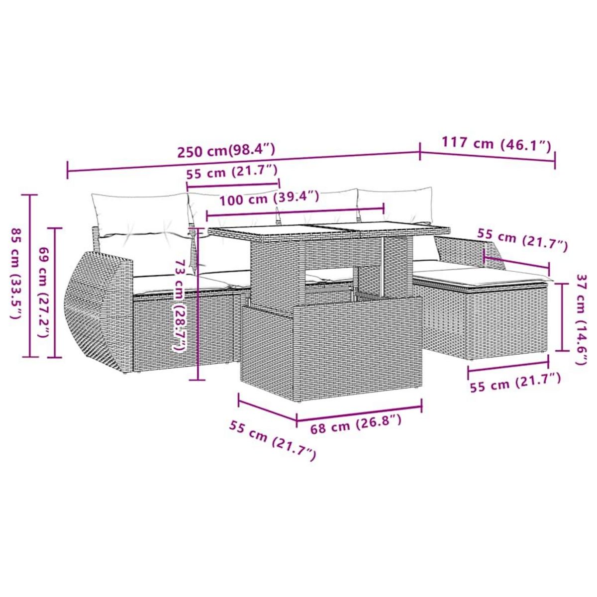 VIDAXL Salon de jardin 6 pcs avec coussins gris clair resine tressee