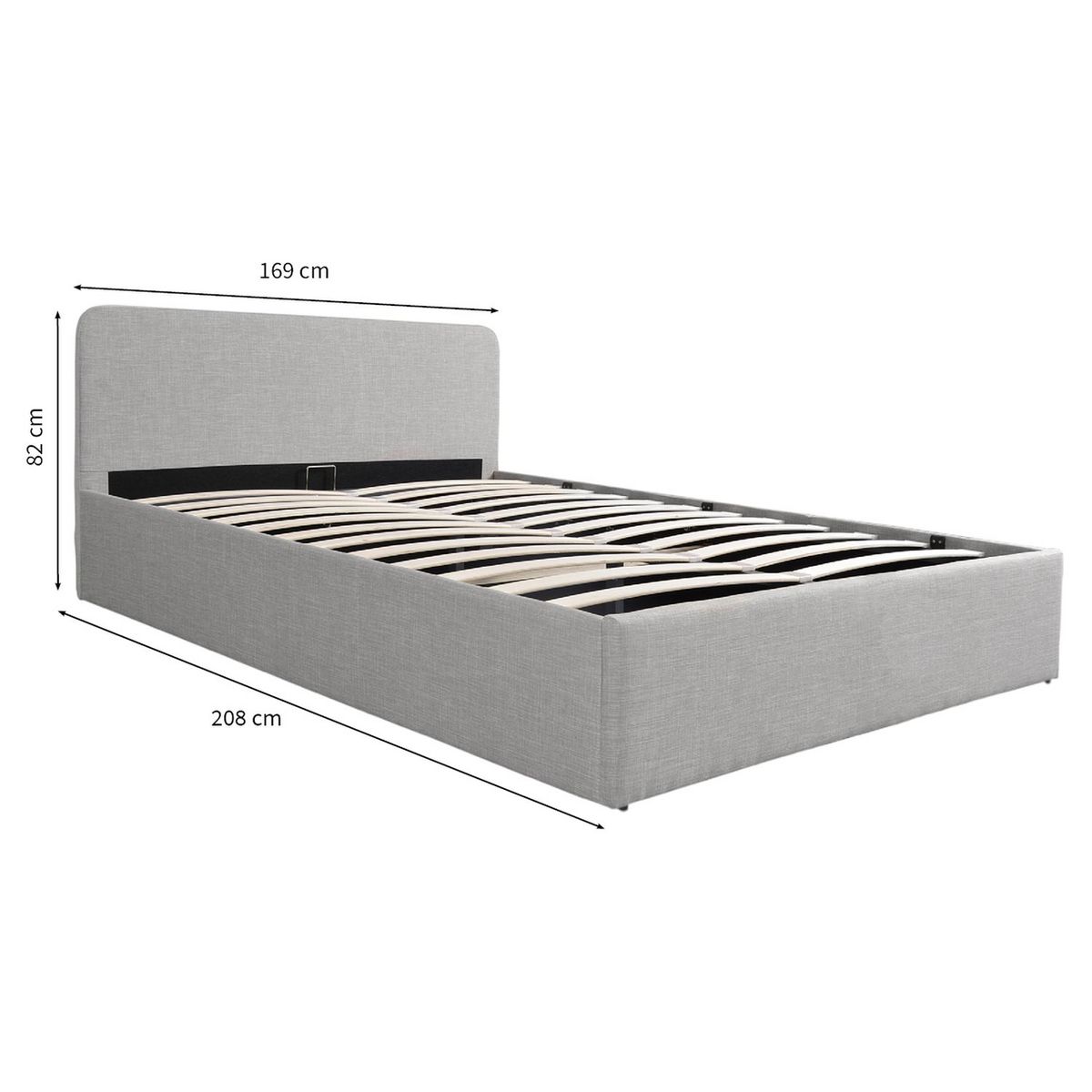 Lit coffre avec sommier relevable et tête de lit arrondie en tissu 160x200 cm CARVOEIRO
