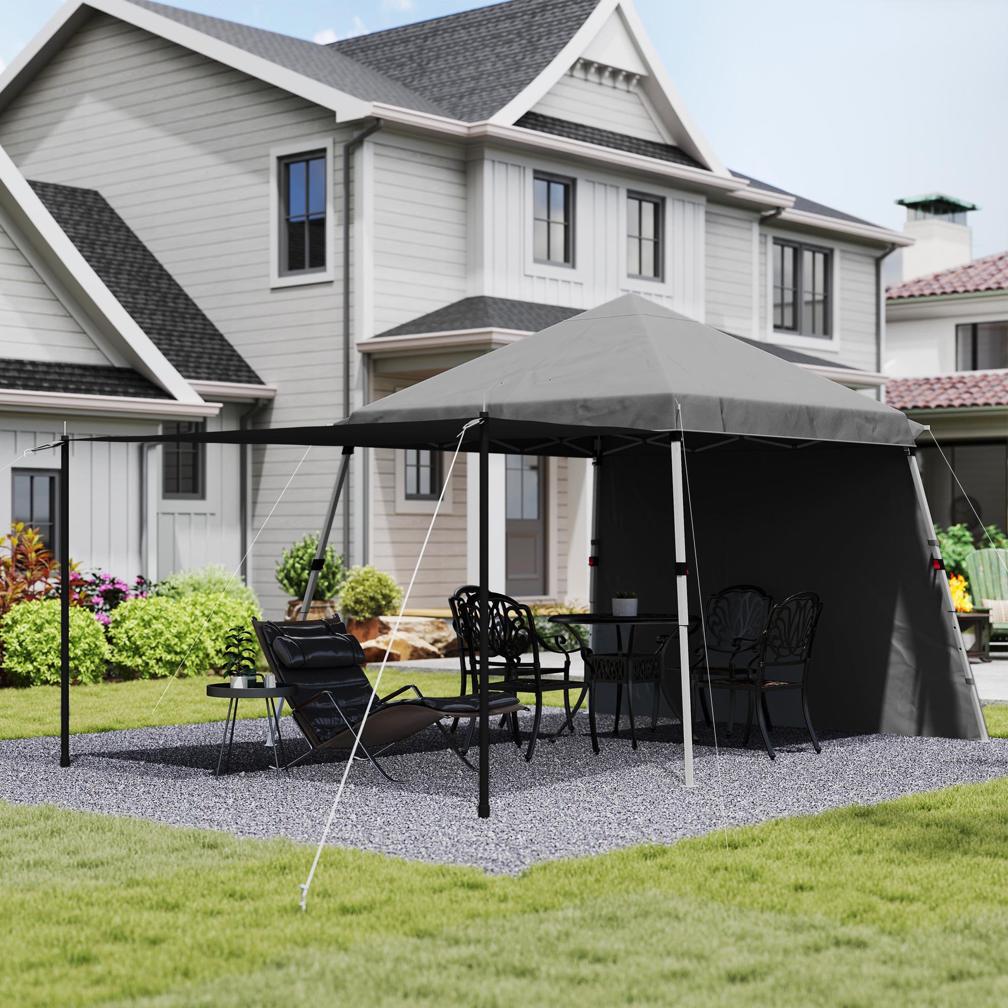 Voir la diapositive 2 : OUTSUNNY Tonnelle barnum pop up automatique extensible max. 6x3m hauteur réglable sac transport inclus gris