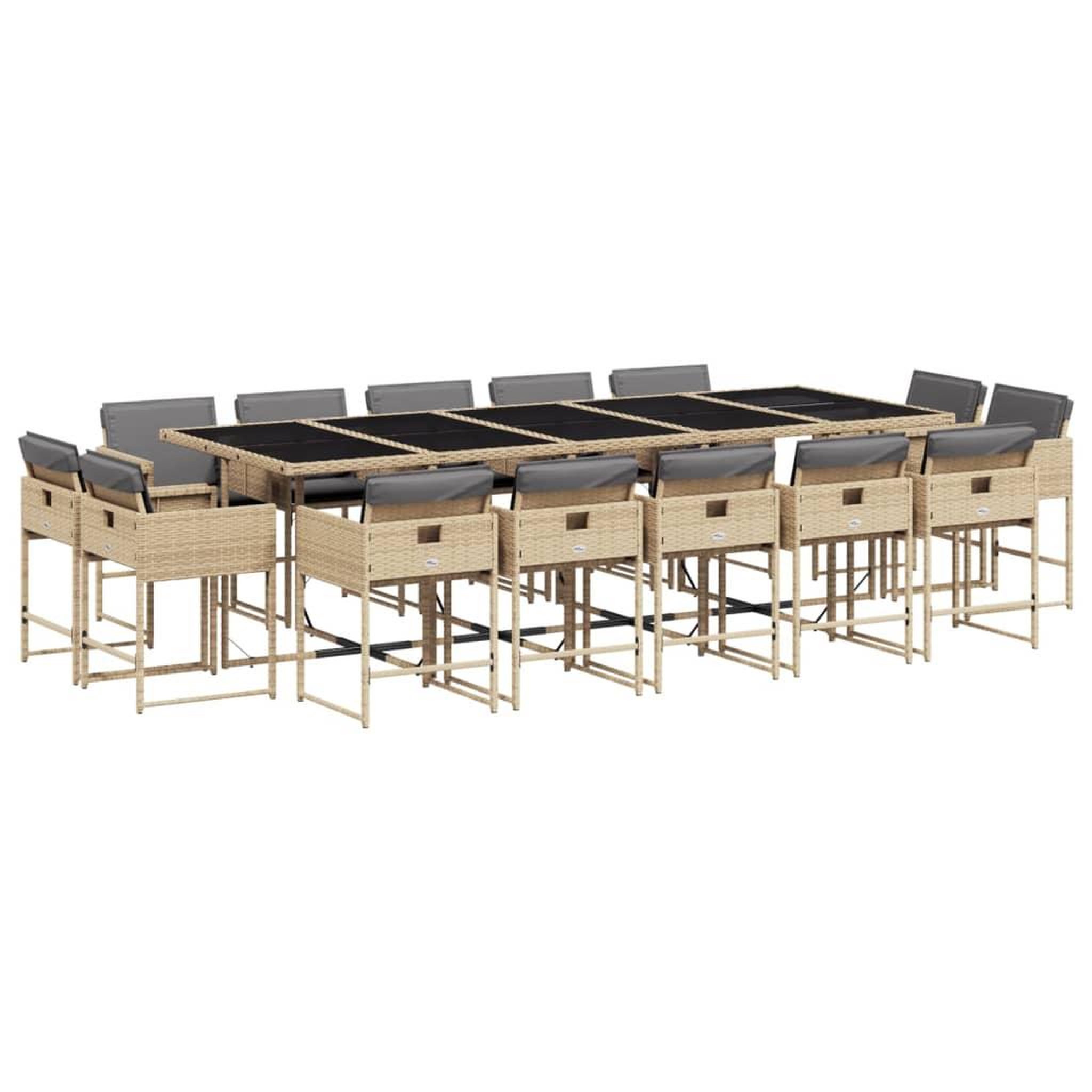 Voir la diapositive 2 : VIDAXL Ensemble a manger de jardin et coussins 15 pcs melange beige