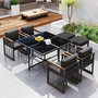 Voir la diapositive 5 : MERAX Salon de jardin 6 places avec table carrée, 4 fauteuils et 2 poufs