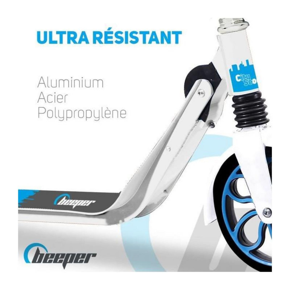 BEEPER Trottinette mécanique - Adulte/Ados - Beeper City Scoot - Roues 8'' - Suspension avant - Cadre Noir - Sans frein guidon