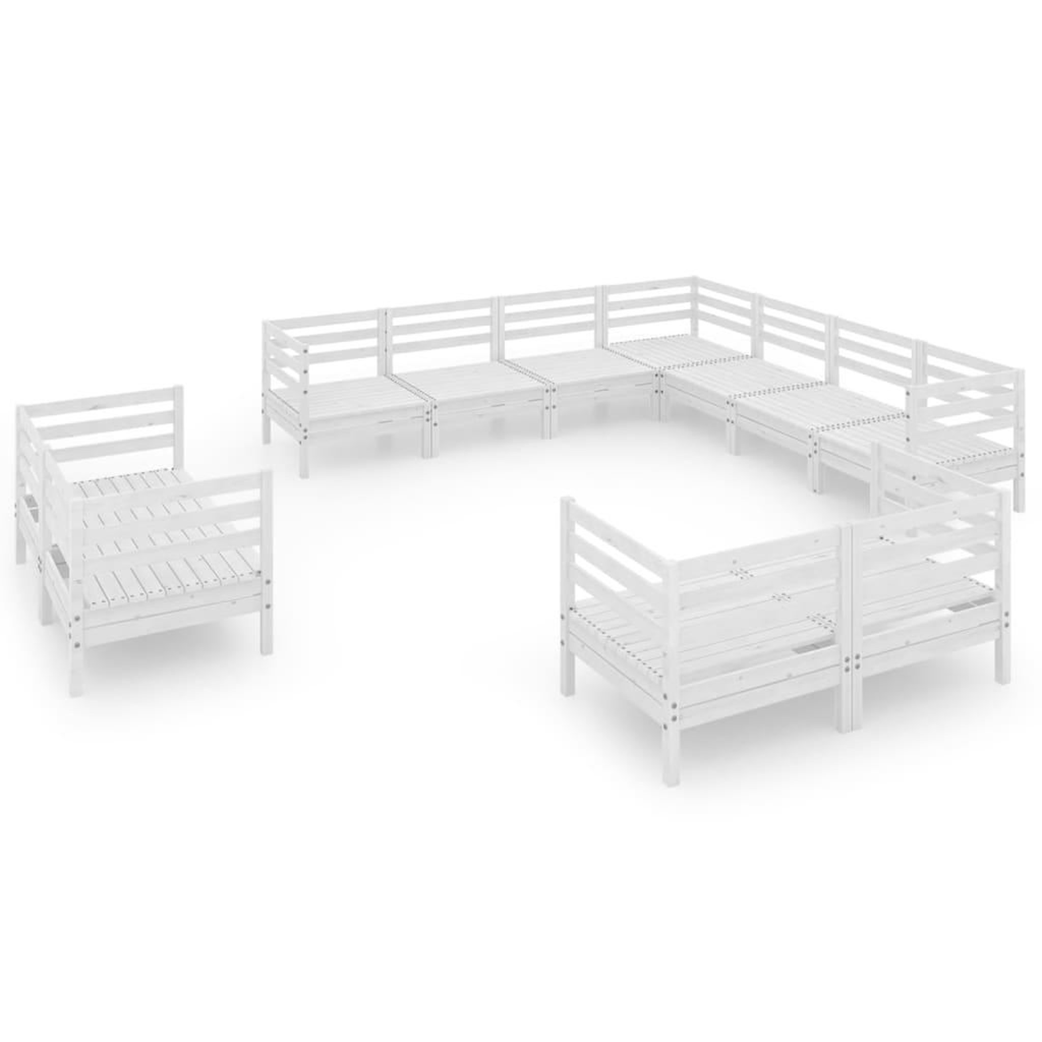 Voir la diapositive 2 : VIDAXL Salon de jardin 11 pcs Bois de pin massif Blanc