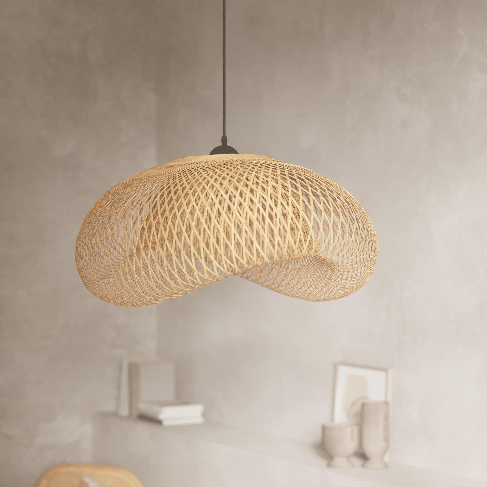 Voir la diapositive 2 : MAISON PAVANE Suspension en bambou naturel d88 cm-anya