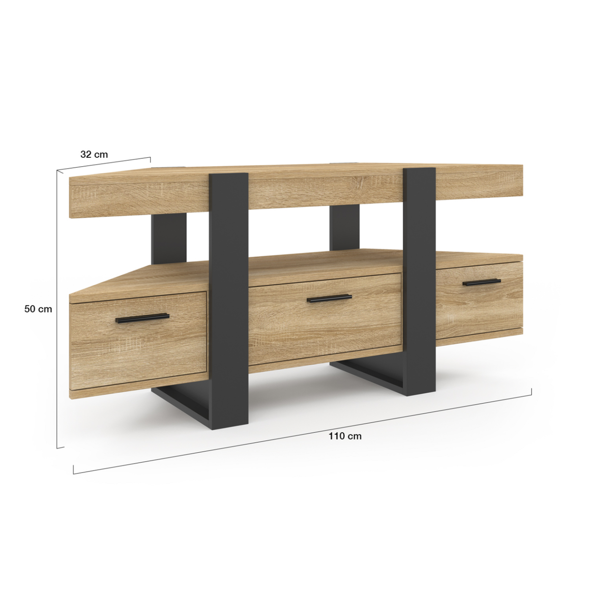 ID MARKET Meuble TV 110 cm d'angle PHOENIX avec tiroir bois et noir