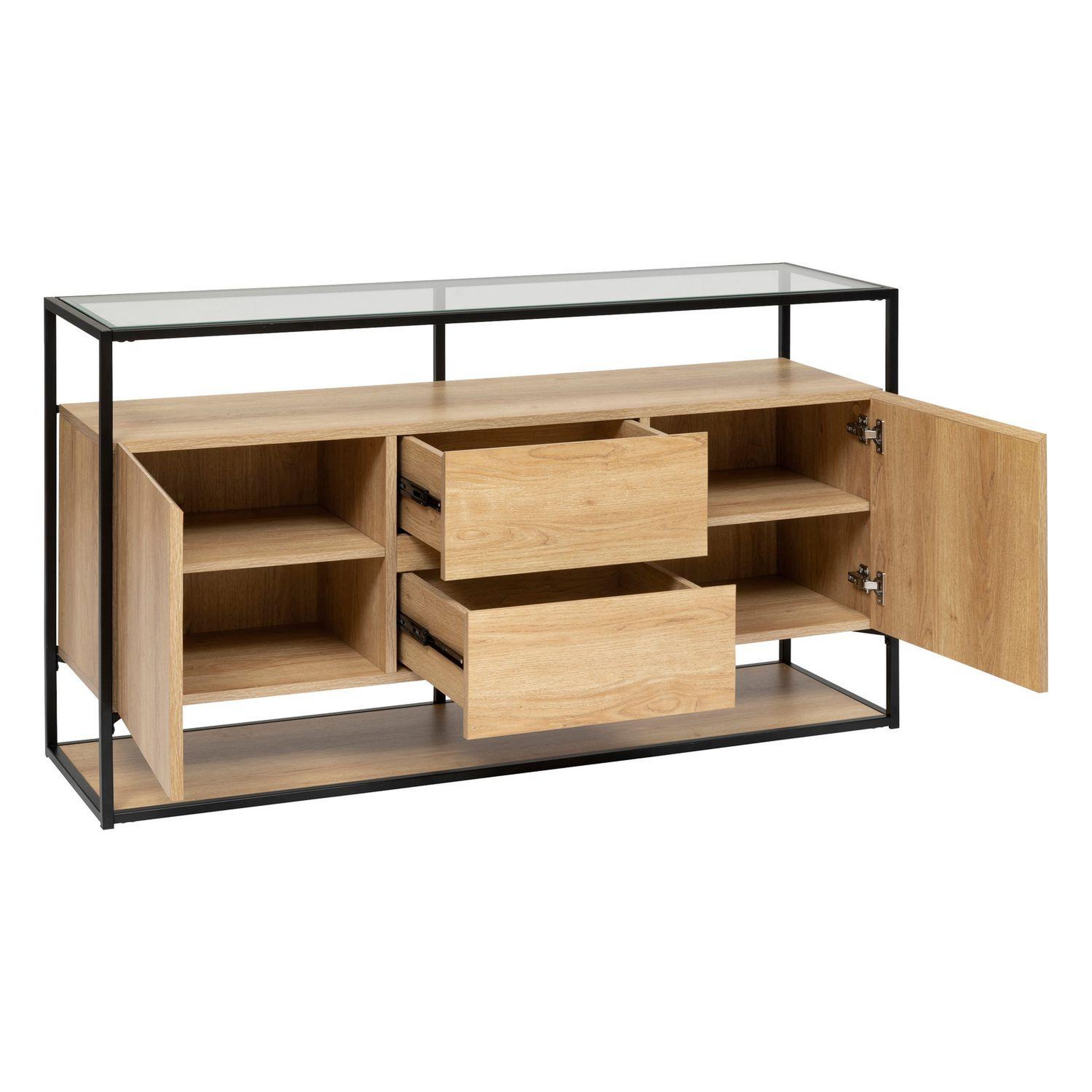 Voir la diapositive 3 : ATMOSPHERA Buffet 2 portes et 2 tiroirs effet bois et verre aldea - beige