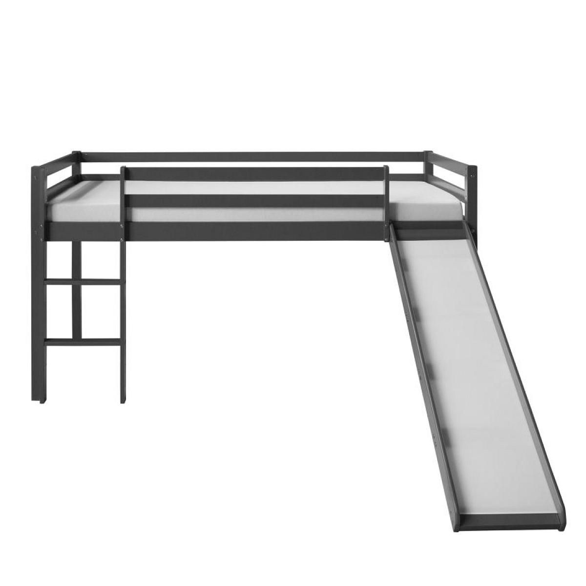 HomeStyle4U Lit avec sommier à lattes toboggan gris