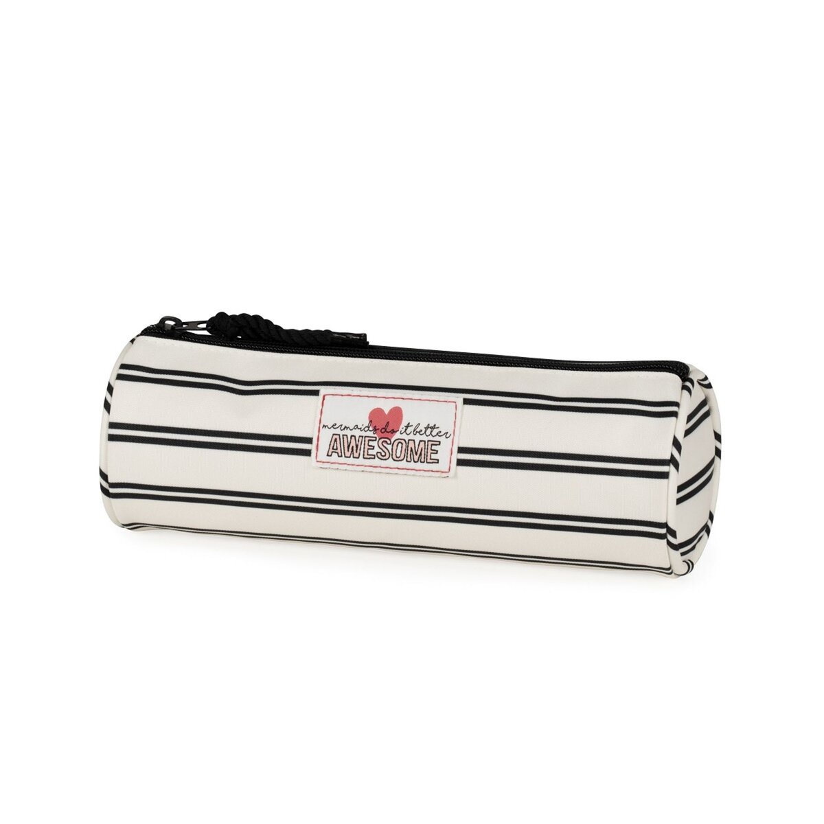 Trousse ronde fille AWESOME - Blanc rayures noires