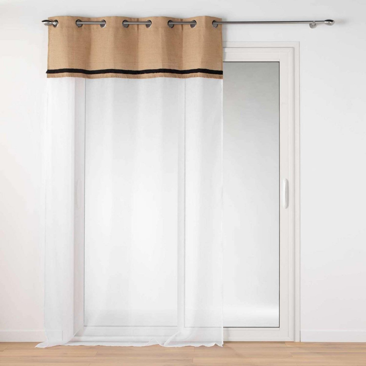 Douceur d'Intérieur Voilage à œillets EBRO - Voile sablé avec top en jute - 140 x 240 cm - Ecru et noir