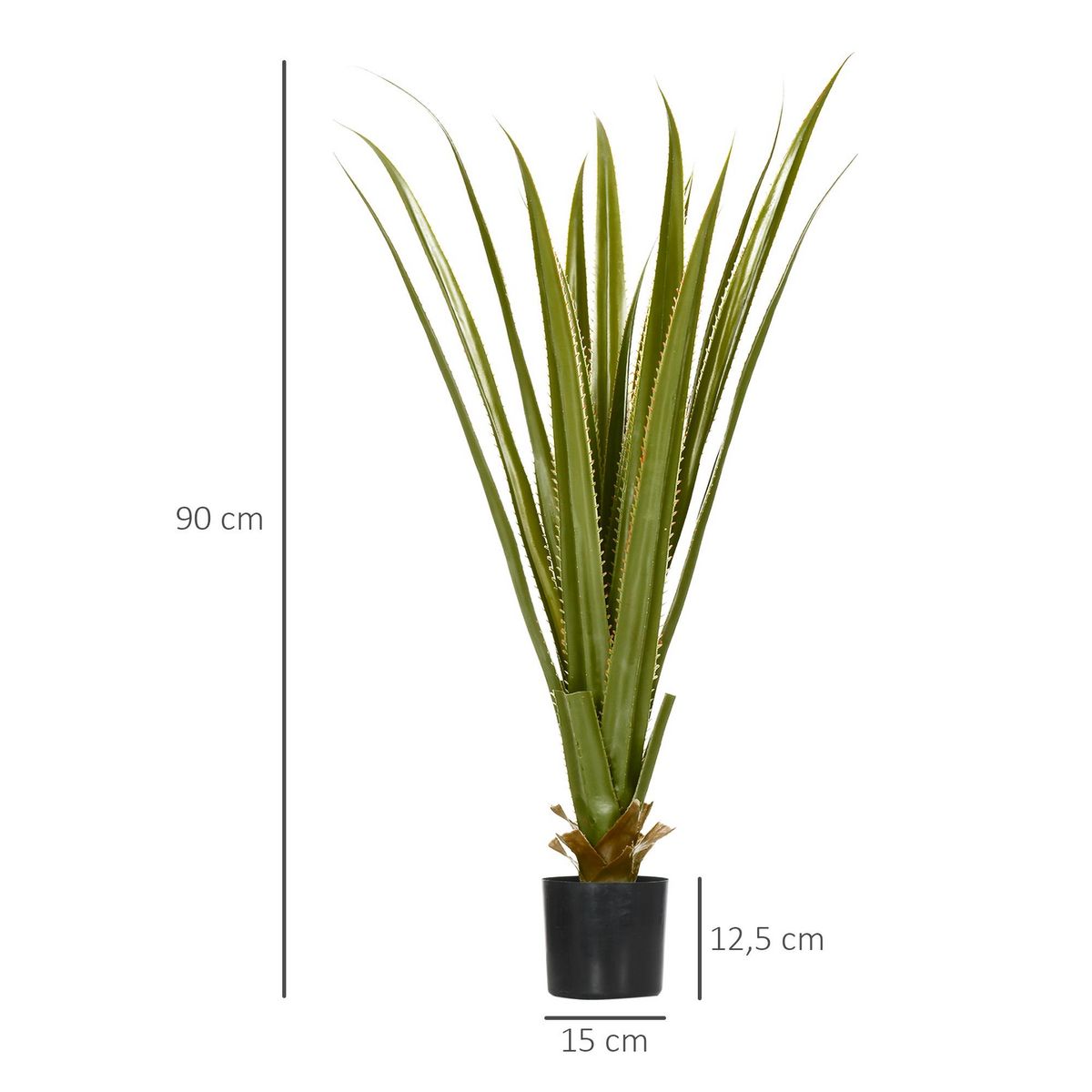 OUTSUNNY Plante artificielle agave H.90 cm 16 feuilles tronc grand réalisme pot inclus