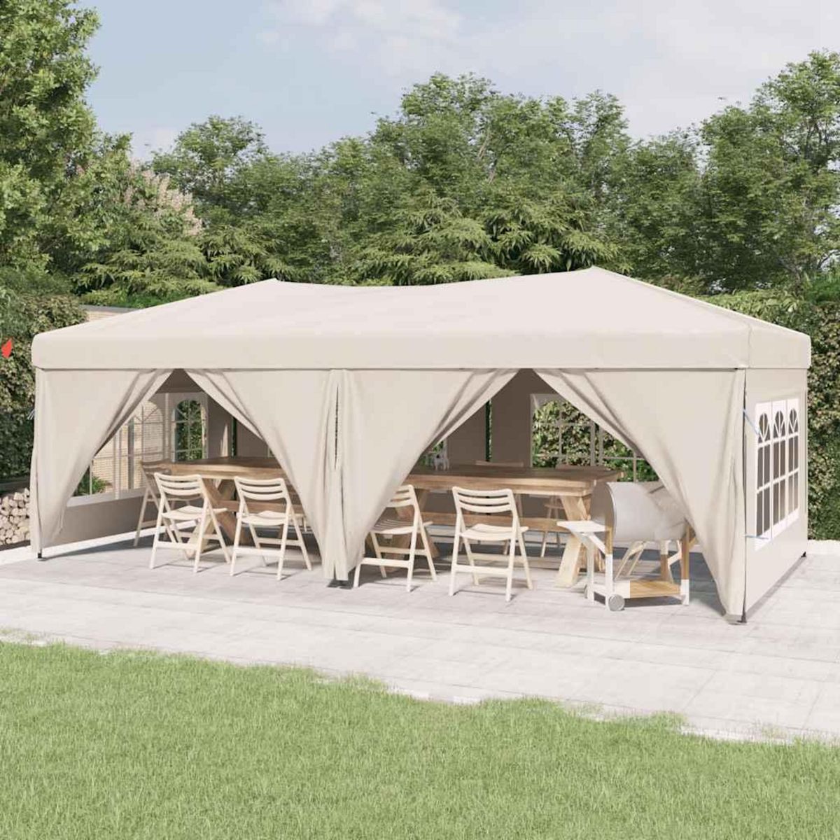 VIDAXL Tente de reception pliable avec parois Creme 3x6 m