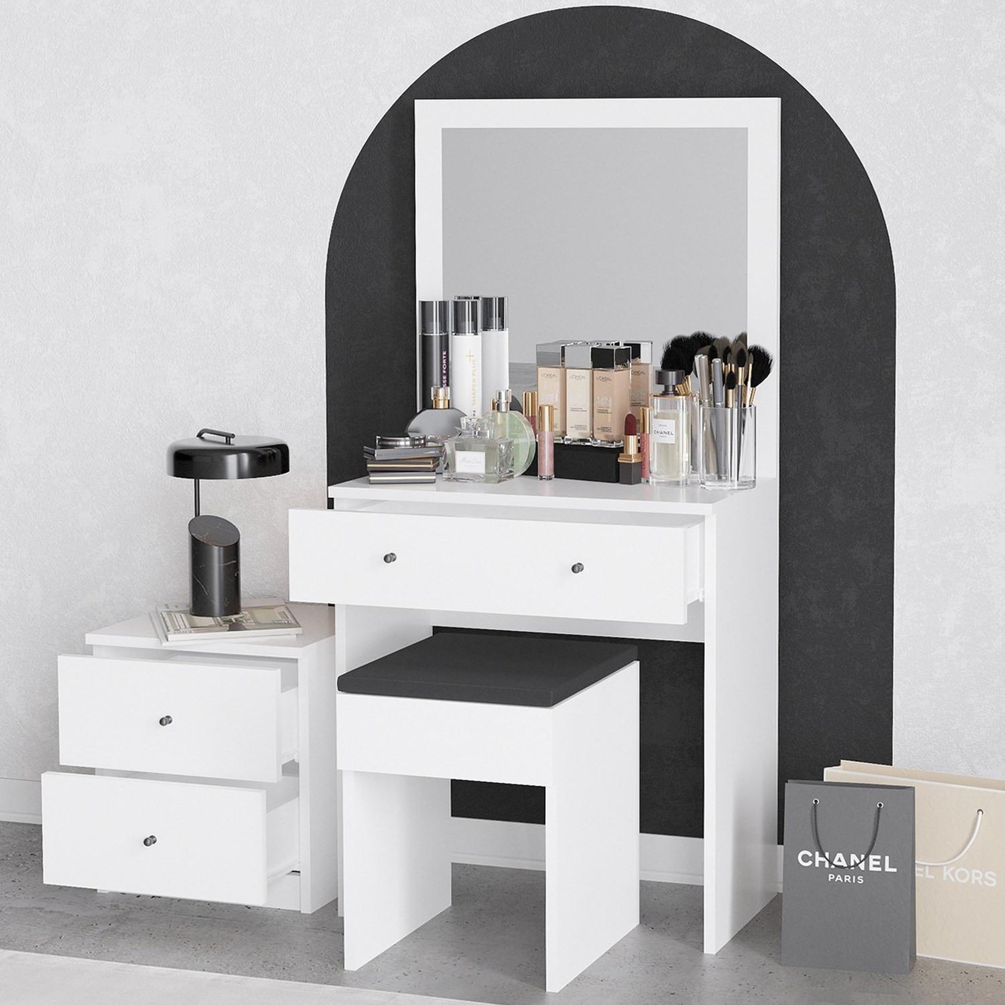 Voir la diapositive 4 : Habitat et Jardin Ensemble de coiffeuse en bois  nice  - 65 x 35 x 139 cm - blanc