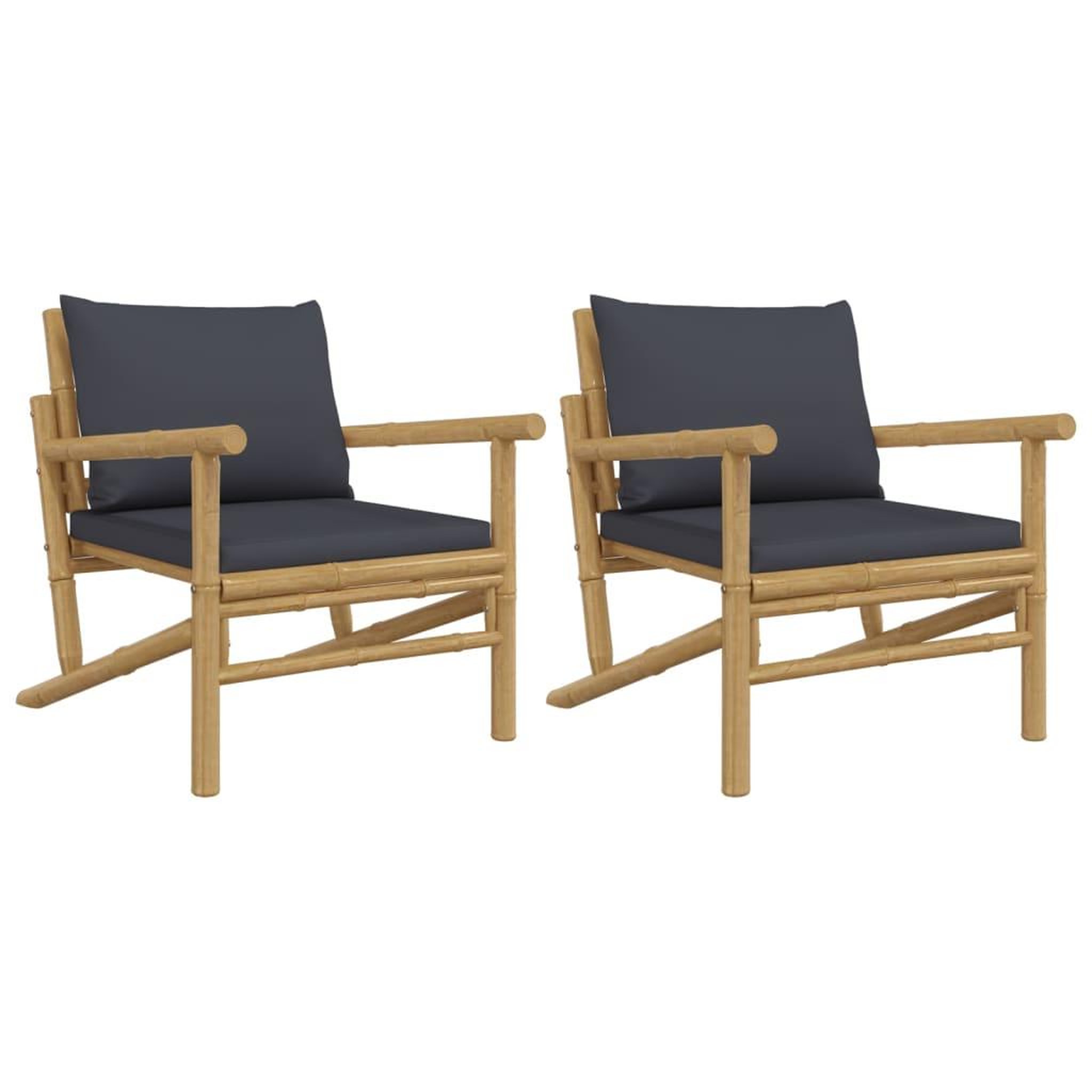 Voir la diapositive 2 : VIDAXL Chaises de jardin lot de 2 avec coussins gris fonce bambou