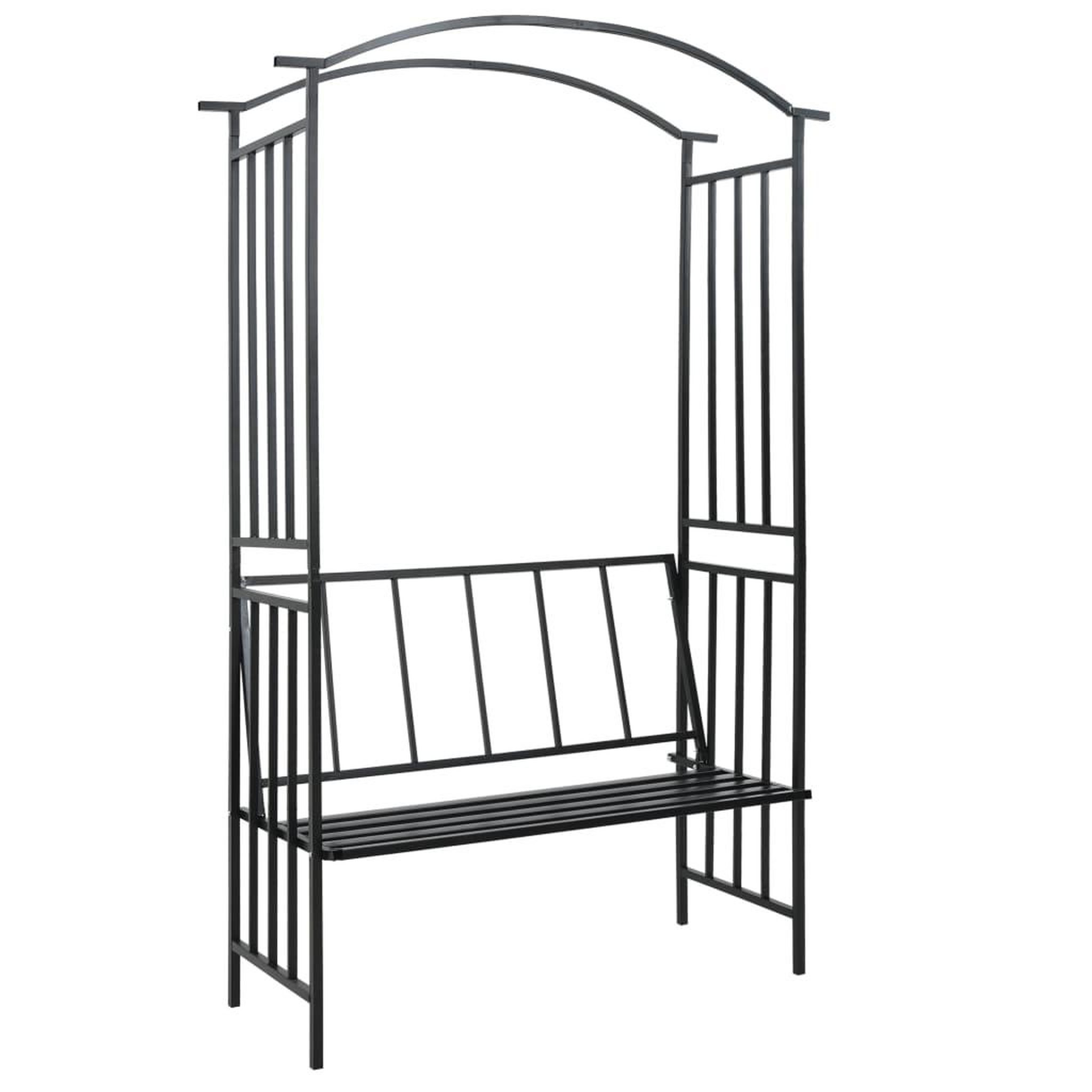 VIDAXL Voute de jardin avec banc Noir 128x50x207 cm Fer