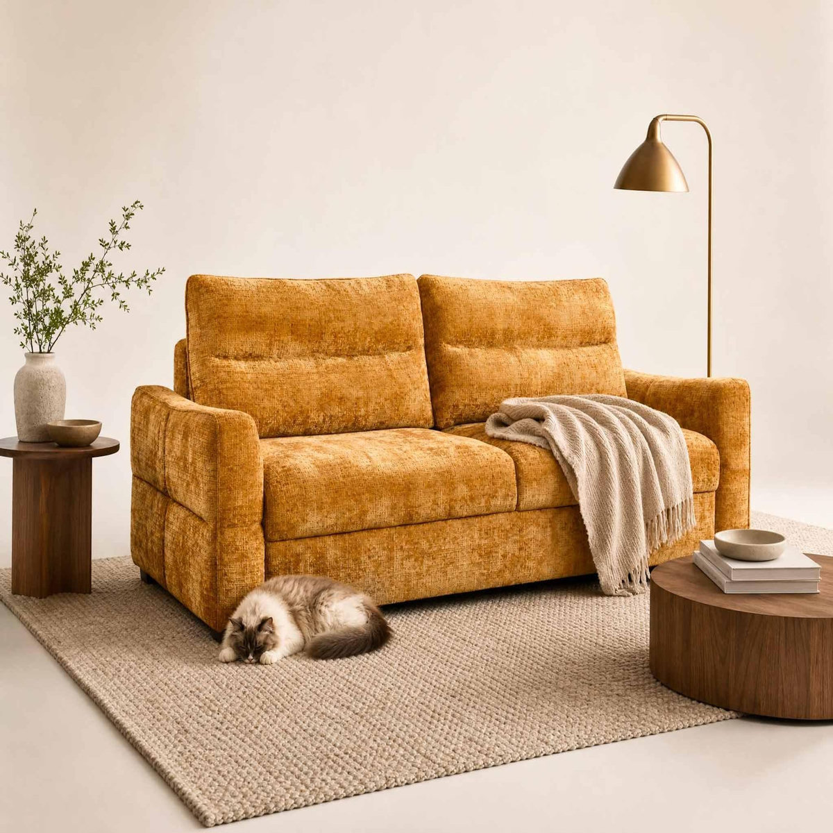BEST MOBILIER Anatole - canapé droit 3 places convertible avec coffre en velours texturé