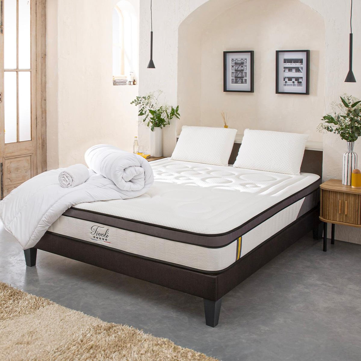 BELLECOUR BELLECOUR LITERIE | Pack Prêt à dormir TIVOLI | Matelas Mémoire de forme + Sommier + Accessoires