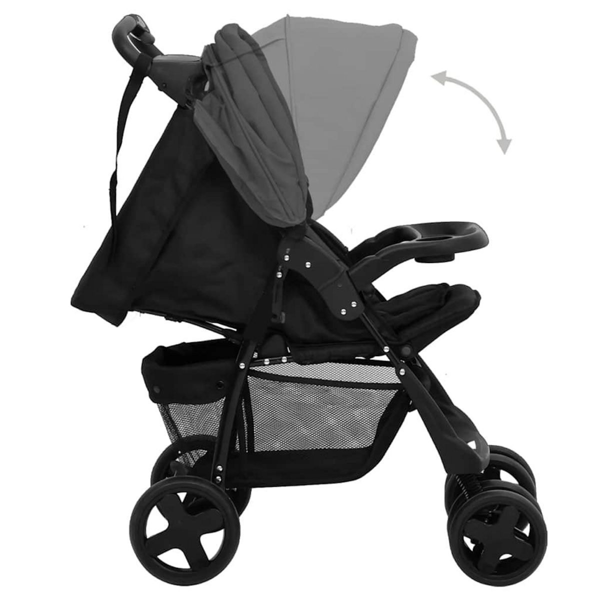 VIDAXL Poussette pour bebe 3-en-1 Gris fonce et noir Acier