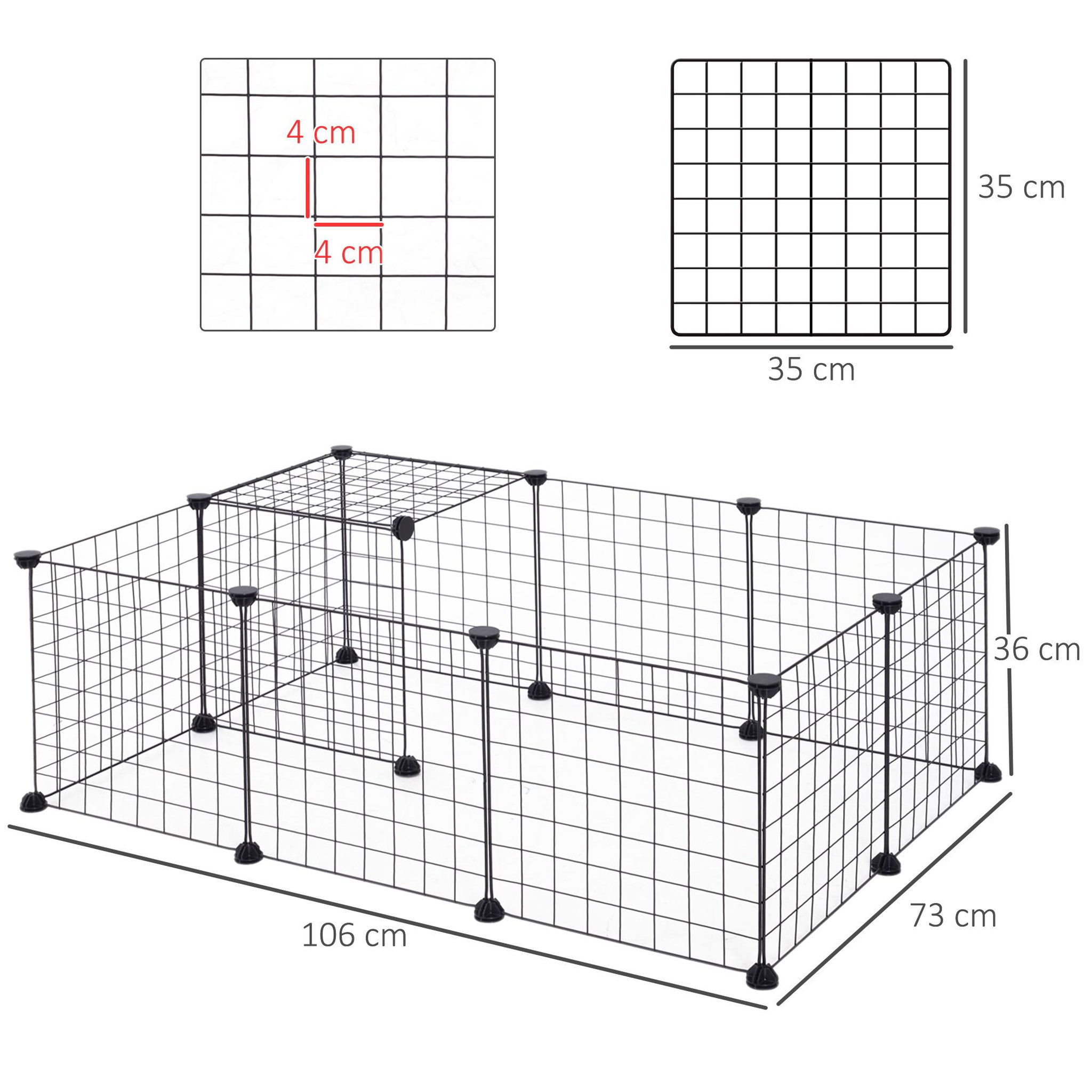 Voir la diapositive 3 : PAWHUT Cage parc enclos pour animaux domestiques l 106 x l 73 x h 36 cm bords arrondis fil métallique noir 55