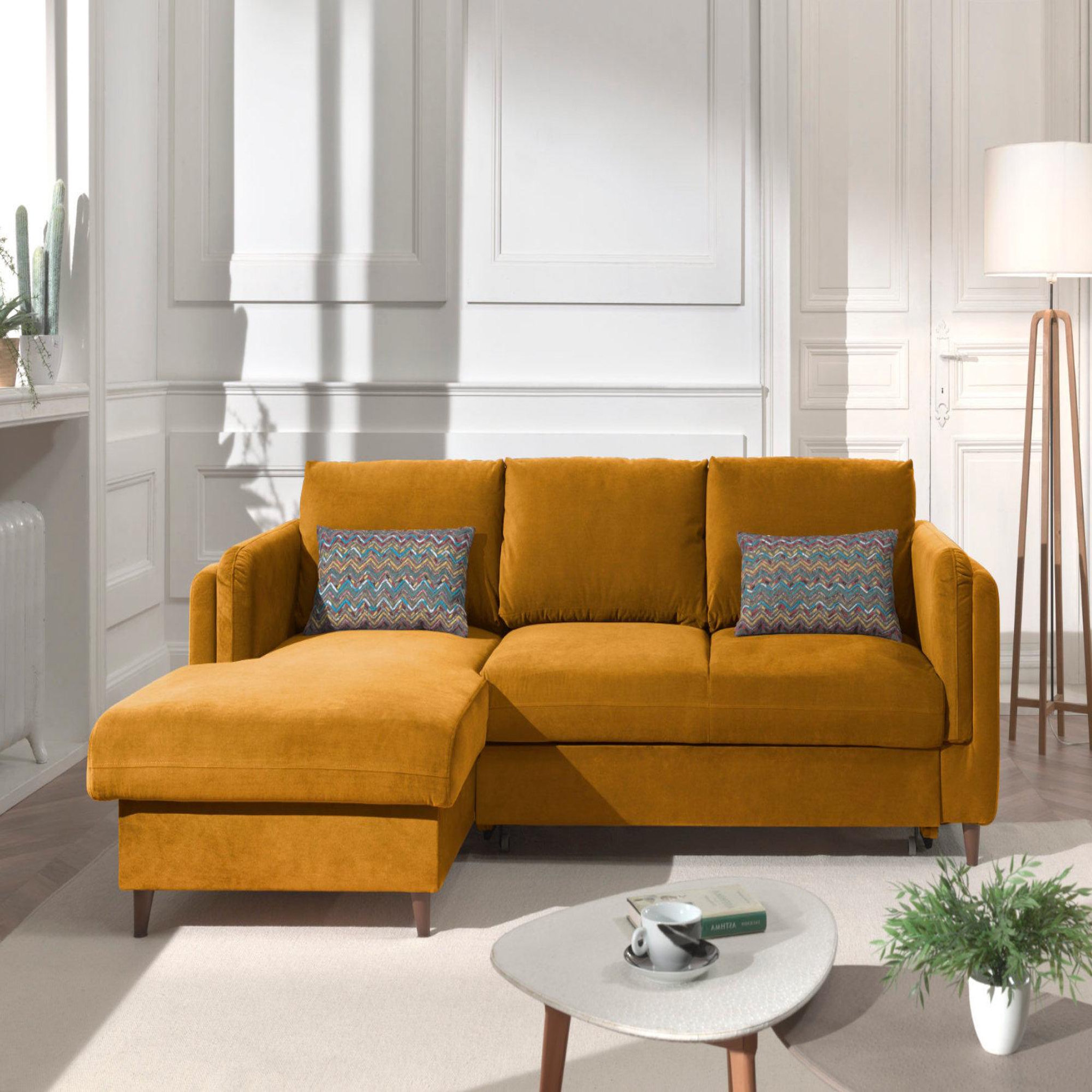 Voir la diapositive 2 : BEST MOBILIER Brooke - canapé d'angle gauche - convertible avec coffre - 4 places - en velours