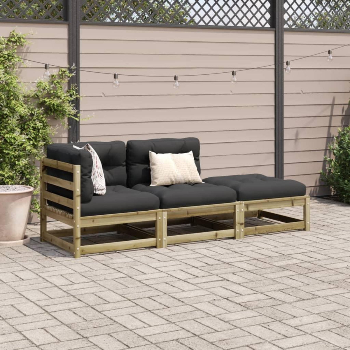 VIDAXL Salon de jardin 3 pcs avec coussins bois de pin impregne