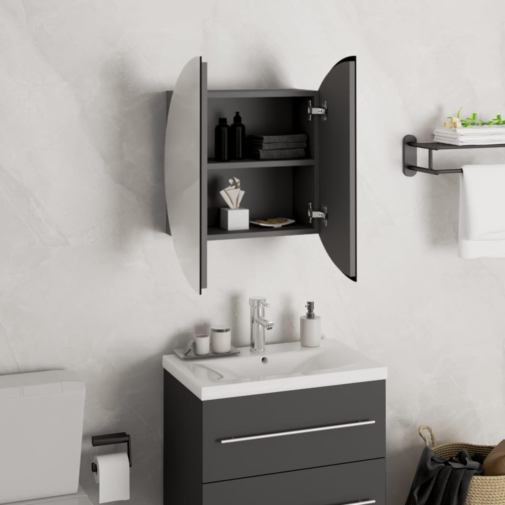 Voir la diapositive 4 : VIDAXL Armoire de salle de bain miroir rond et LED Gris 40x40x17,5 cm