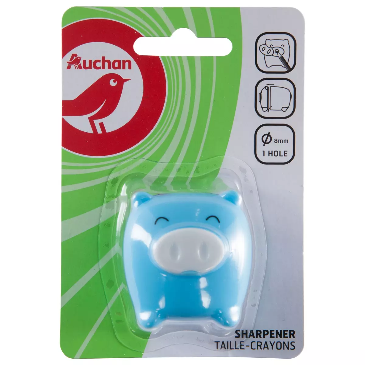 AUCHAN Taille-crayons forme animal 1 trou ours bleu