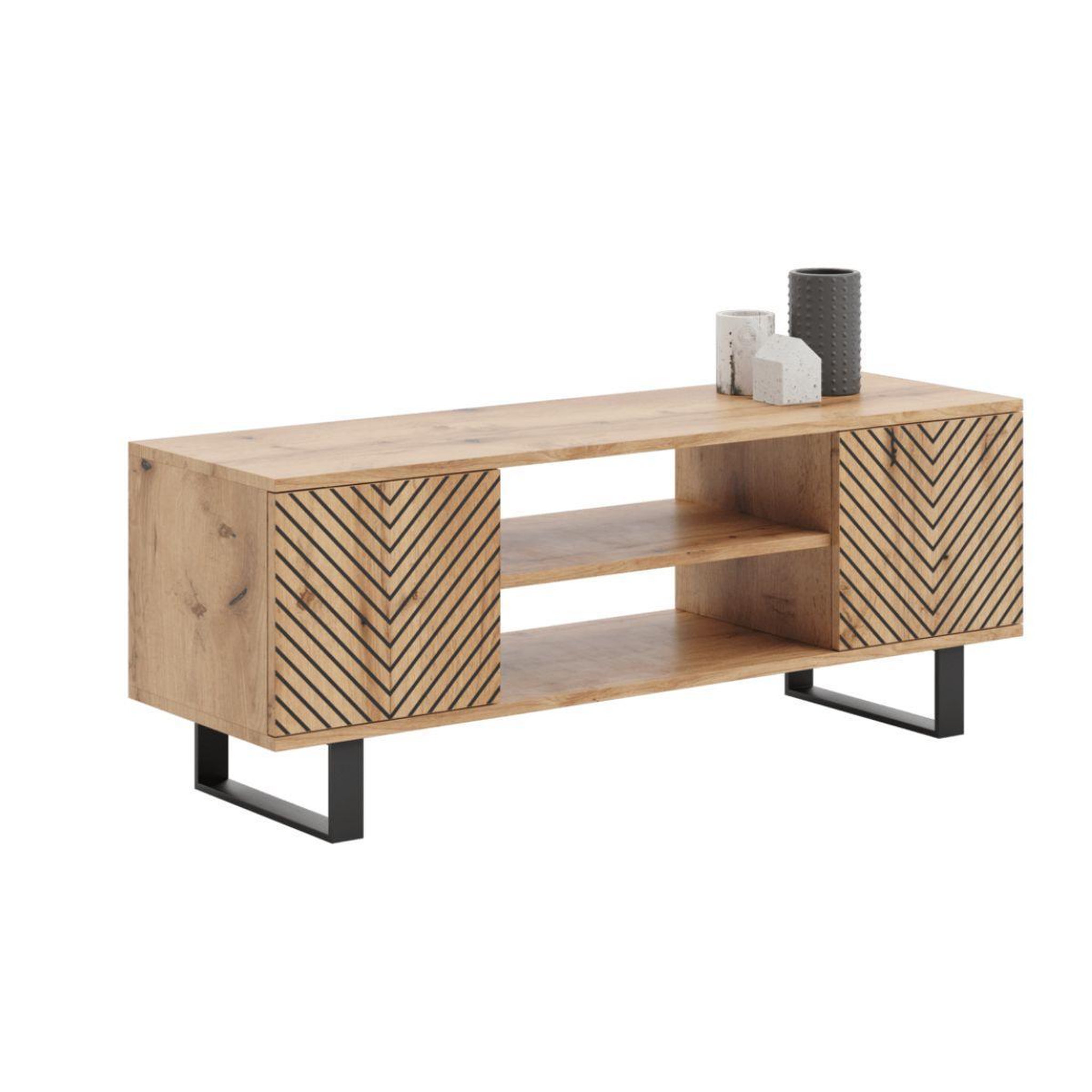 KOBI Meuble TV FOCUS 155 cm en décor chevrons élégant pour votre salon