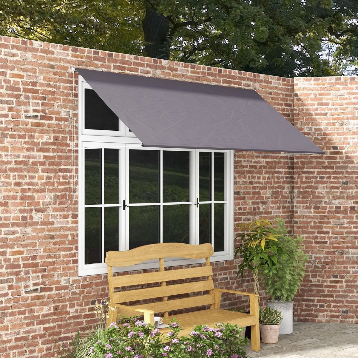 OUTSUNNY Store banne manuel rétractable inclinaison réglable 300 x 120 cm alu polyester gris