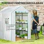 Voir la diapositive 6 : OUTSUNNY Serre de jardin 4 tablettes dim. 1,4L x 1,43l x 1,9H m porte déroulante fenêtre acier PE haute densité blanc