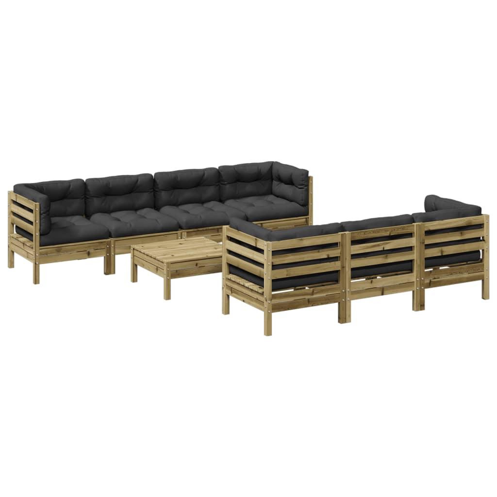 Voir la diapositive 2 : VIDAXL Salon de jardin 8 pcs avec coussins bois de pin impregne